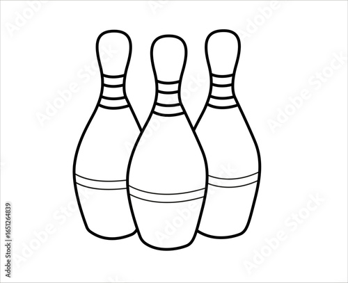 Group of bowling pins, skittle outline element. Isolated vector illustration.