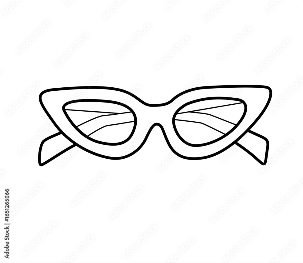 Fototapeta premium Cat-eye retro sunglasses outline icon. 80s 90s fashion style accessory. Cartoon element. Isolated vector illustration.