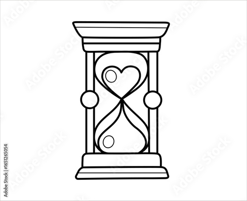 Hourglass heart shaped outline icon. Time of love. Cartoon element. Isolated vector illustration.