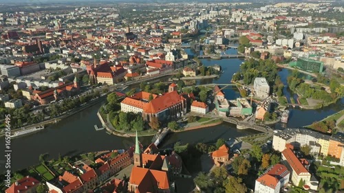 Aerial view of wroclaw city with oder river, poland on a sunny day in summer