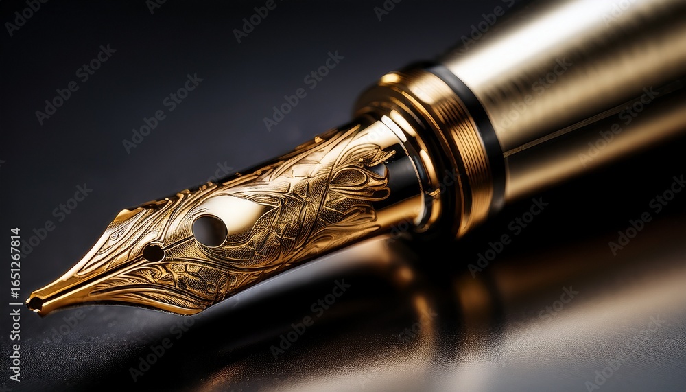 Naklejka premium premium gold nib fountain pen macro close up revealing intricate detail and luxurious finish