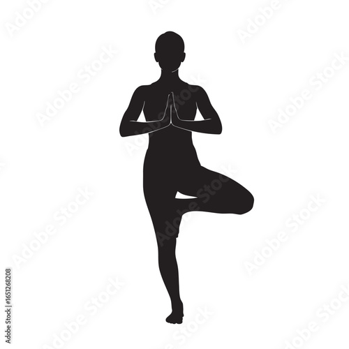 Yoga tree pose silhouette illustration for health wellness and fitness lifestyle concept art design