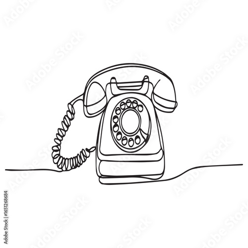 Vintage rotary dial telephone line art drawing