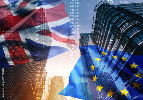 Brexit blue european union flag with great britain flag, united kingdom economy