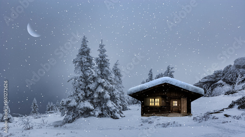 Weihnachtliche Stimmung mit einer Berghütte im Schnee