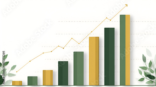 Upward Trending Bar Graph:  Sustainable Growth, Financial Success, Eco-Friendly Business Illustration, Minimalist Design.