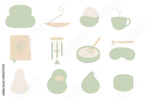 Relaxing wellness elements in soft green tones for tranquil spaces
