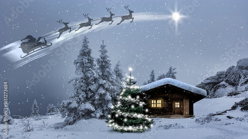 Weihnachtliche Stimmung mit einer Berghütte im Schnee