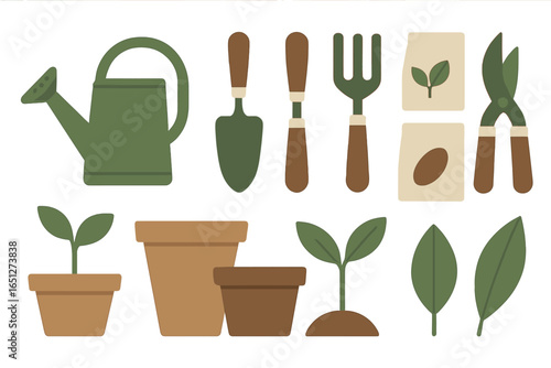 Gardening tools and plants vector illustration for home gardening