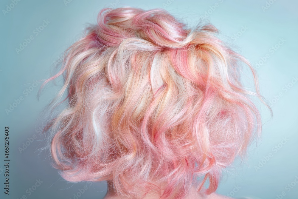 Naklejka premium Textured Wavy Bob with Pastel Pink Highlights