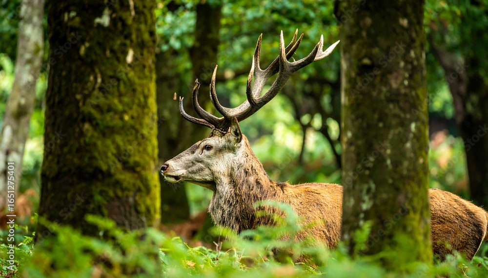 Obraz premium Majestic stag in lush forest