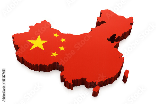 3d map of China with national flag on transparent background