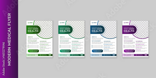 Professional Set Of Medical Flyer Vector Template Design Corporate Healthcare Bundle Print-ready File for hospital doctor or Healthcare Business Promotion Flyer Geometric Shape with Color Variations 