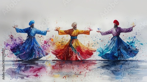 Sacred Watercolor Art: Whirling Dervishes in Motion