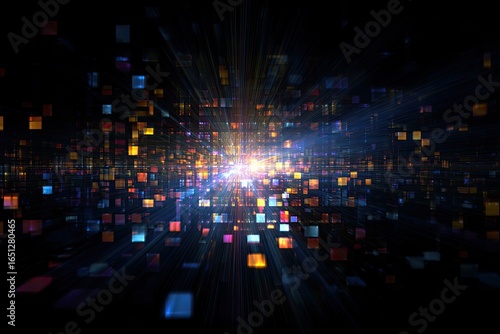 Abstract digital squares exploding outward