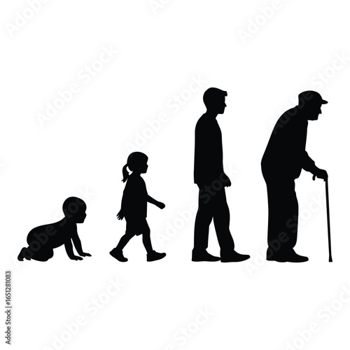Human Life Cycle Stages from Infant to Elderly Silhouette Illustration Graphic Design Concept