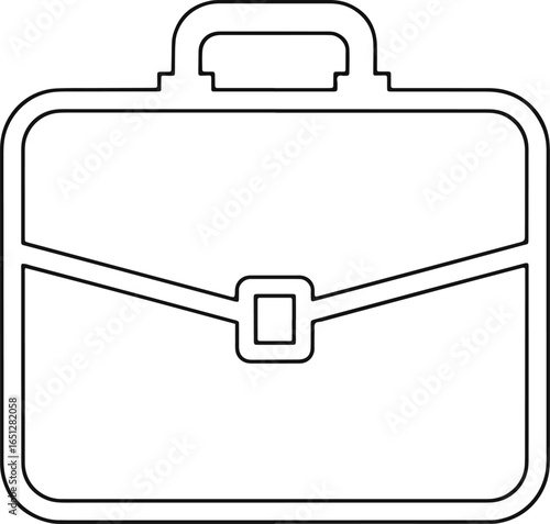 A simple black and white line art illustration of a classic business briefcase, isolated on a white background.