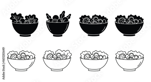Simple Line Art Bowls of Salad and Vegetables