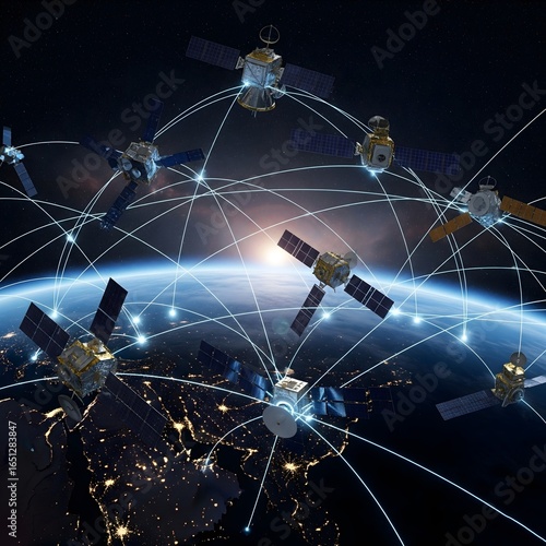 Global social network connections are a web of light and digital lines, connecting the world with futuristic technology