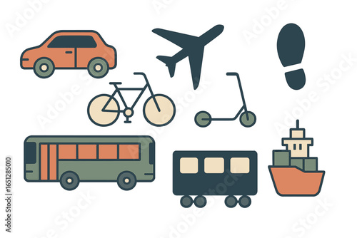 Diverse modes of transportation in a vector illustration