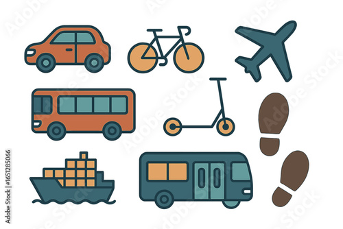 Vector illustration showcasing various modes of transportation