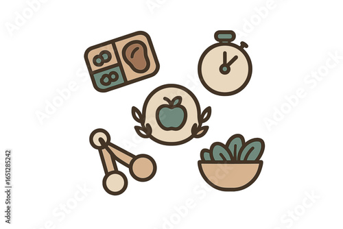 Healthy eating and meal prep essentials in vector illustration