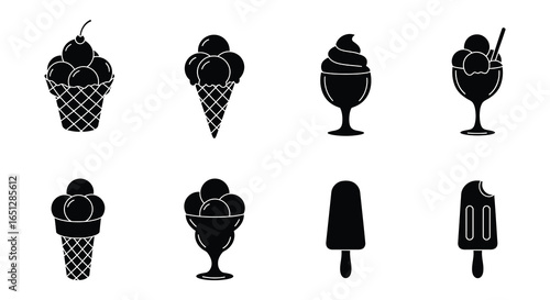 Set of Eight Black Ice Cream Silhouettes