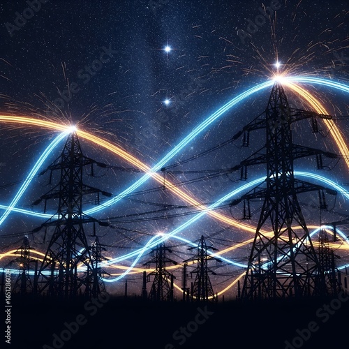 An abstract landscape of a bright, glowing Ferris wheel against the night sky, with a city skyline visible in the distance