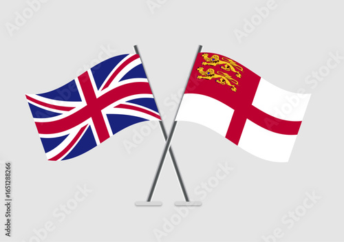 United Kingdom and Sark vector flags in illustrative national pose
