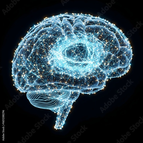 Anatomy of a human mind, a 3D medical illustration showing the fractal pattern of energy and light