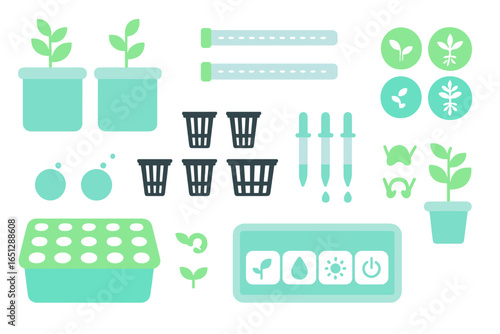 Gardening tools and seedlings for planting and growth