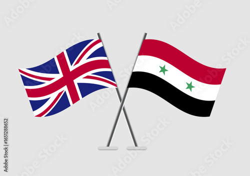 United Kingdom and Syria vector flags crossing in simple elegance