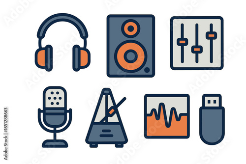 Sound equipment and musical tools in a vector illustration