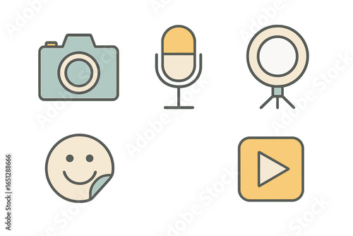 Vector illustration of multimedia equipment with smiley and play icon