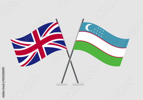 United Kingdom and Uzbekistan vector flags in mutual support illustration