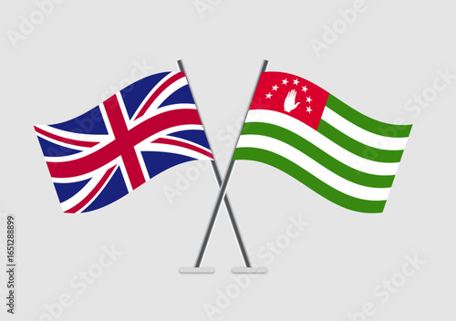 United Kingdom and Abkhazia vector flags crossed in simple 2D flat design