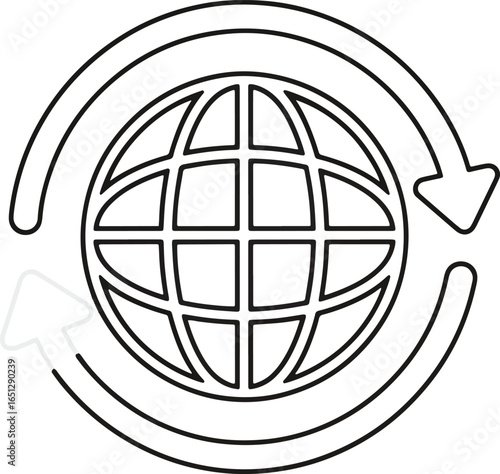Globe with arrows circling around it, representing global connection and communication.