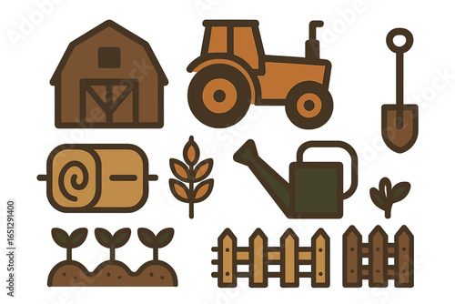 Farm tools and equipment in vector illustration style for agriculture