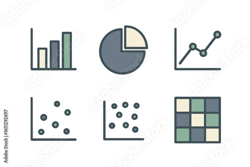 Collection of vector illustrations featuring data visualization icons