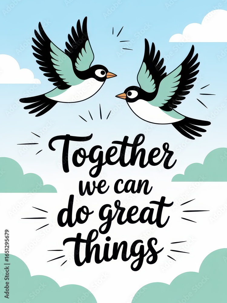 Fototapeta premium Two Flying Birds in Sky Illustration 