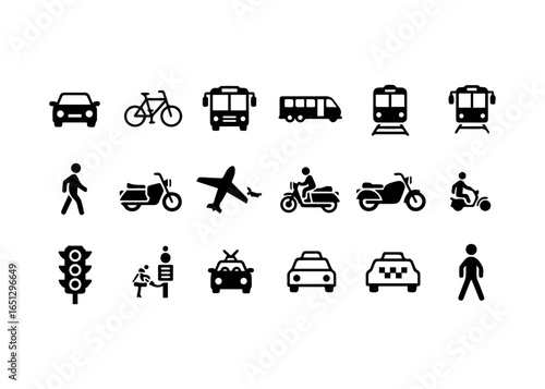Diverse Transportation and Traffic Icons Collection