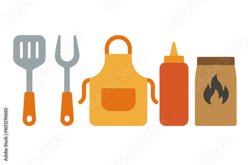Grilling tools and condiments for a summer barbecue party