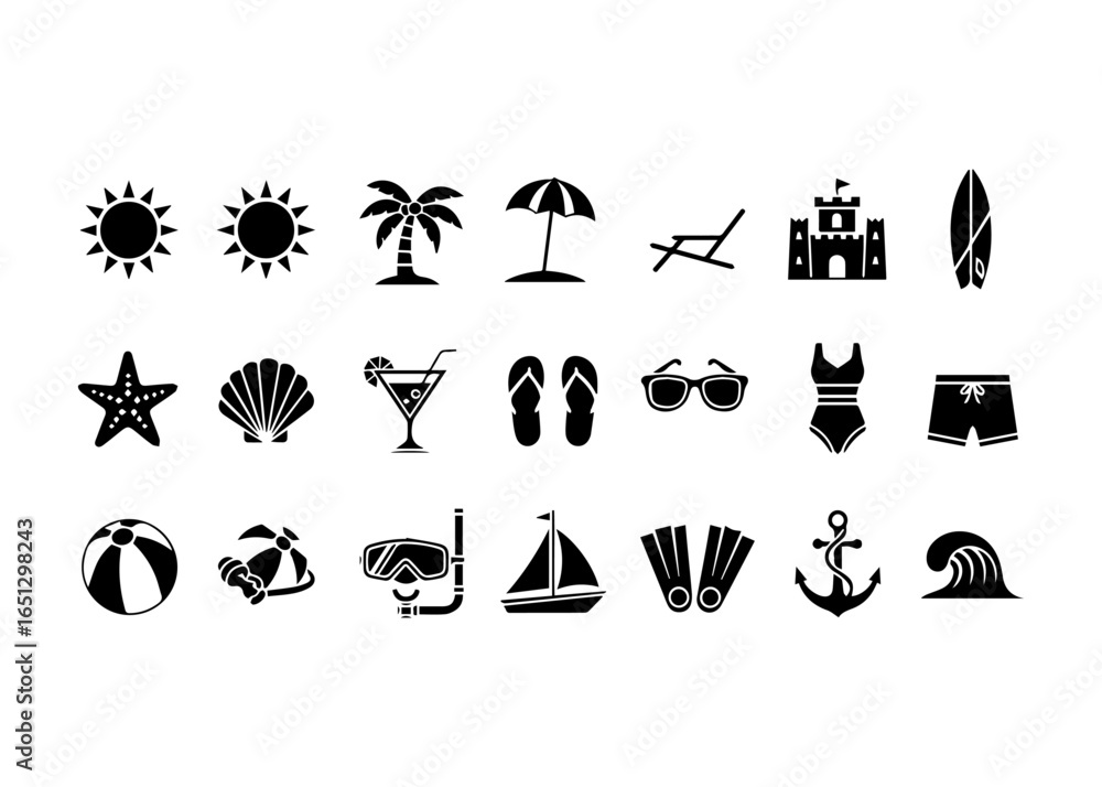 Fototapeta premium Summer Beach Vacation Icons Collection