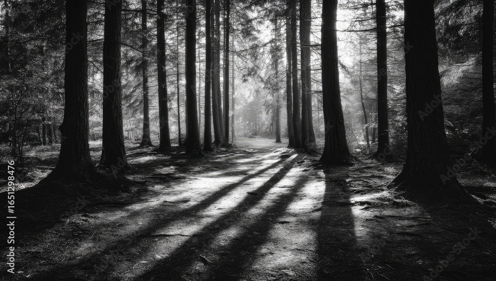 Naklejka premium Sunlight filtering through a forest path