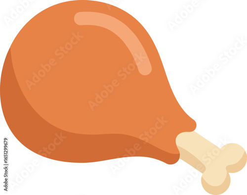 A simple stylized illustration of a golden brown fried chicken drumstick with a visible bone on a white background