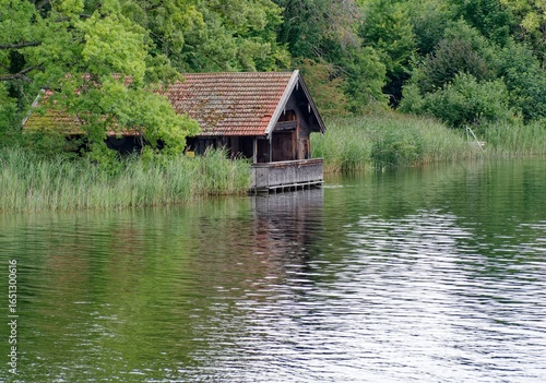 Wooden house on the shore of Lake Staffelsee in Murnau, Bavaria