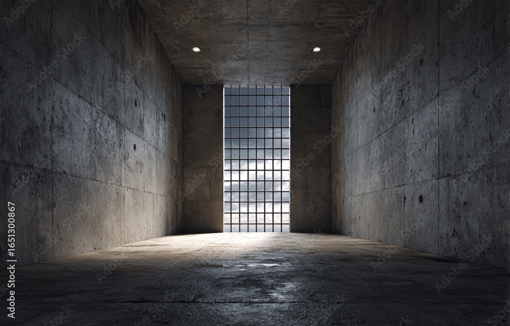 Obraz premium Concrete room with barred window