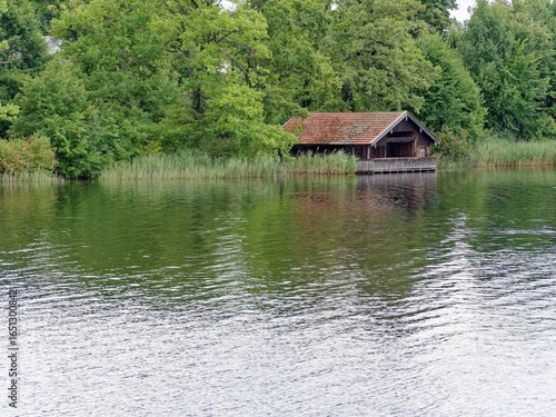 Wooden house on the shore of Lake Staffelsee in Murnau, Bavaria
