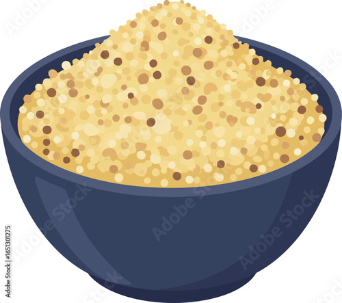 A dark blue ceramic bowl filled with a generous portion of golden yellow mustard seeds a common spice and condiment