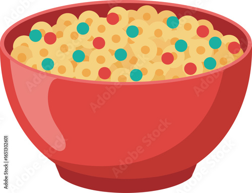 A bright red bowl filled with colorful crunchy breakfast cereal and milk a healthy and delicious start to the day